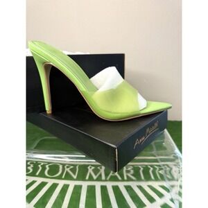 Women's Lime Green Pointed Toe Stiletto High Heels Transparent Slip On 3.35In